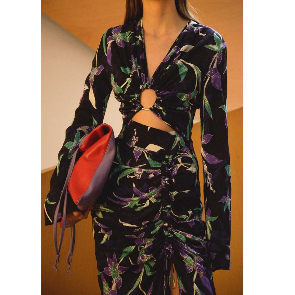 MATÉRIEL Lily Ruched Printed Cupro-Blend Maxi XS